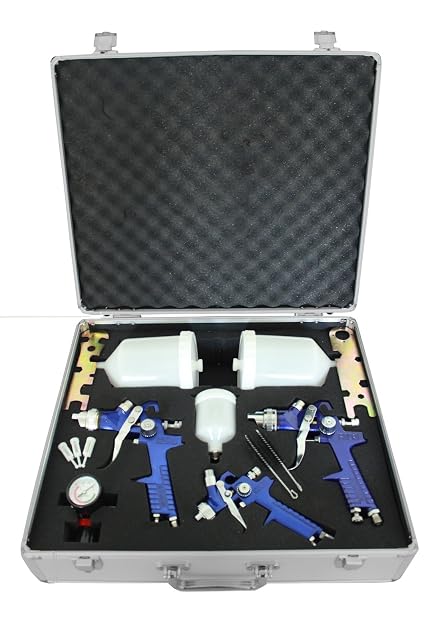 Juego de tres pistolas de pintar HVLP TRUTZHOLM en maletín de aluminio