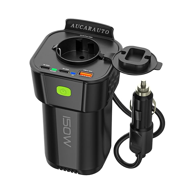 Inversor de corriente para coche AUCARAUTO de 150 W en formato portavasos