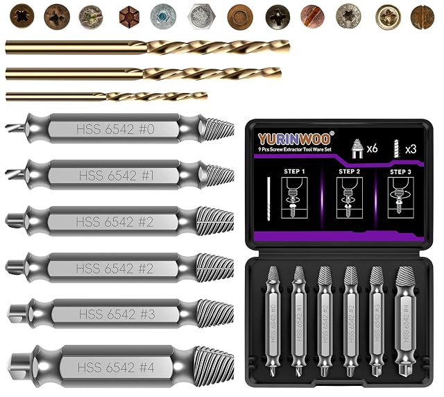 Juego de 9 extractores de tornillos HSS YURINWOO