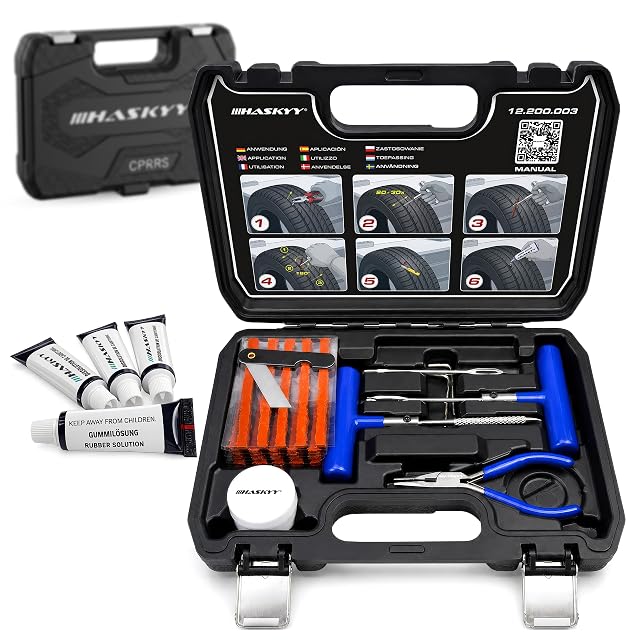 Kit profesional de reparación de neumáticos HASKYY de 47 piezas